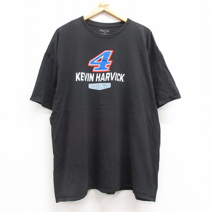 XL★古着 半袖 Tシャツ メンズ レーシング ケヴィンハーヴィック 4 大きいサイズ コットン クルーネック 黒 ブラック 25jul12 中古