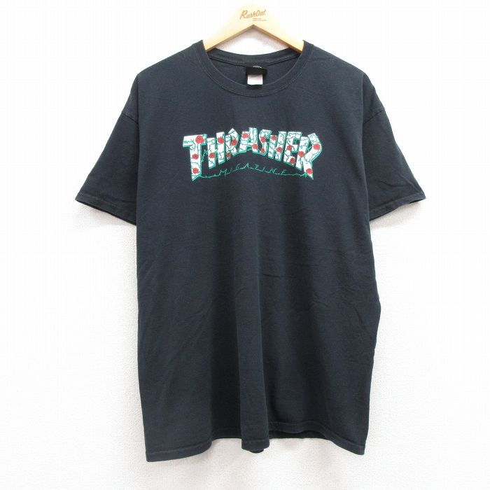 XL★古着 スラッシャー 半袖 Tシャツ メンズ ビッグロゴ 大きいサイズ コットン クルーネック 黒 ブラック 25jul12 中古