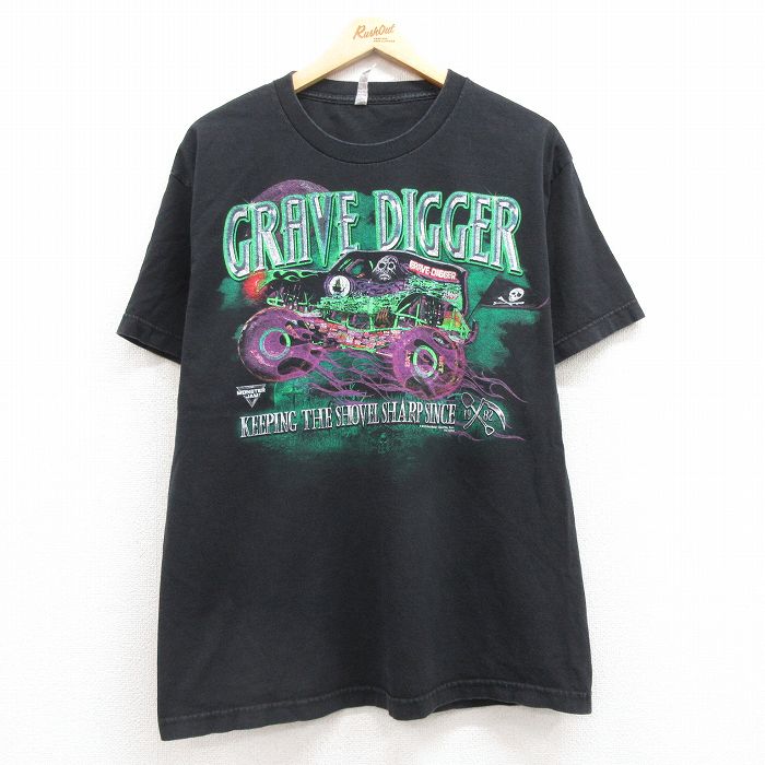 L★古着 半袖 Tシャツ メンズ GRAVE DIGGER コットン クルーネック 黒 ブラック 25jul12 中古