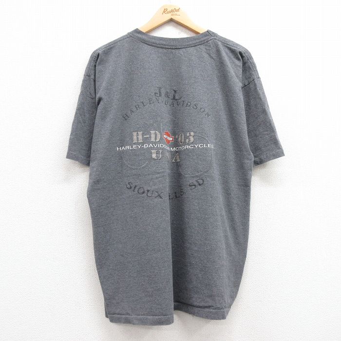 XL★古着 ハーレーダビッドソン Harley Davidson 半袖 ビンテージ Tシャツ メンズ 00年代 00s バイク 胸ポケット付き 大きいサイズ クルーネック グレー 霜降り 【spe】 25jul12 中古
