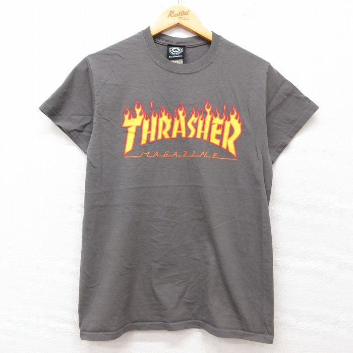 S★古着 半袖 Tシャツ メンズ スラッシャー コットン クルーネック 濃グレー 25jul12 中古