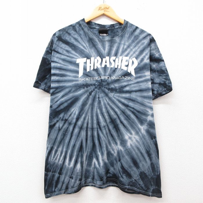 XL★古着 半袖 Tシャツ メンズ スラッシャー 大きいサイズ コットン クルーネック 紺他 ネイビー タイダイ 25jul12 中古