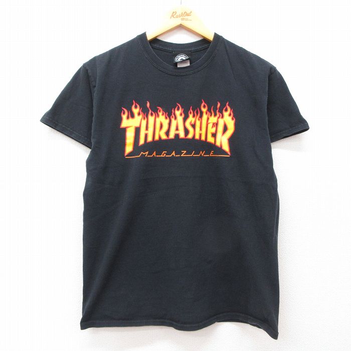 M★古着 半袖 Tシャツ メンズ スラッシャー コットン クルーネック 黒 ブラック 25jul12 中古