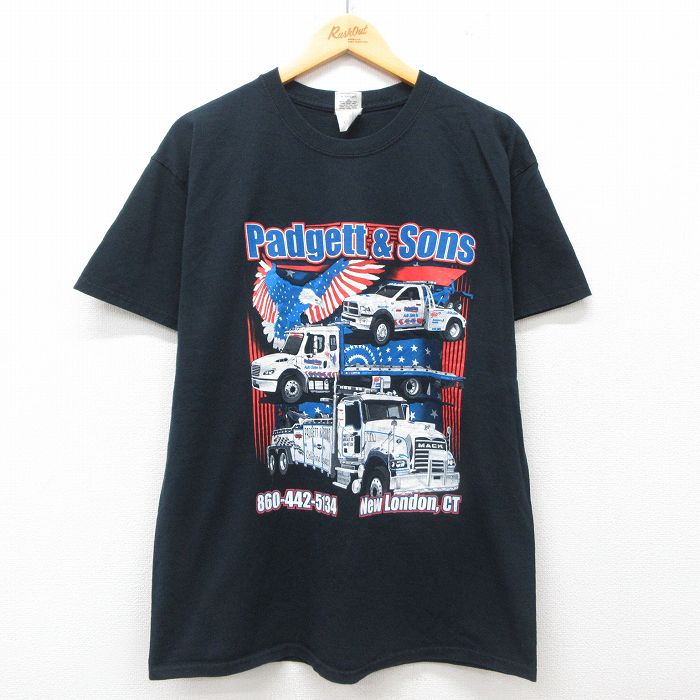 【20%OFF】L★古着 半袖 ビンテージ Tシャツ メンズ 00年代 00s トラック コットン クルーネック 黒 ブラック 25jul14 中古