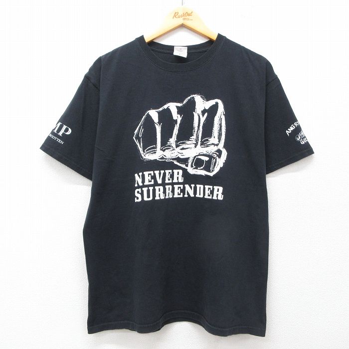 L★古着 半袖 ビンテージ Tシャツ メンズ 00年代 00s NEVER SURRENDER コットン クルーネック 黒 ブラック 25jul14 中古