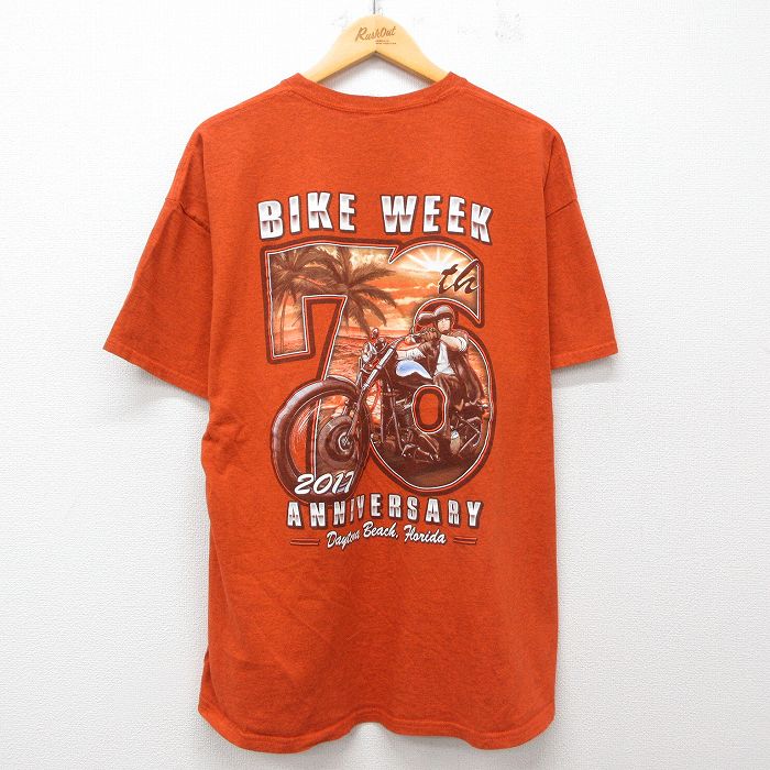 半袖Tシャツ バイク 霜降り オレンジ XL | 古着
