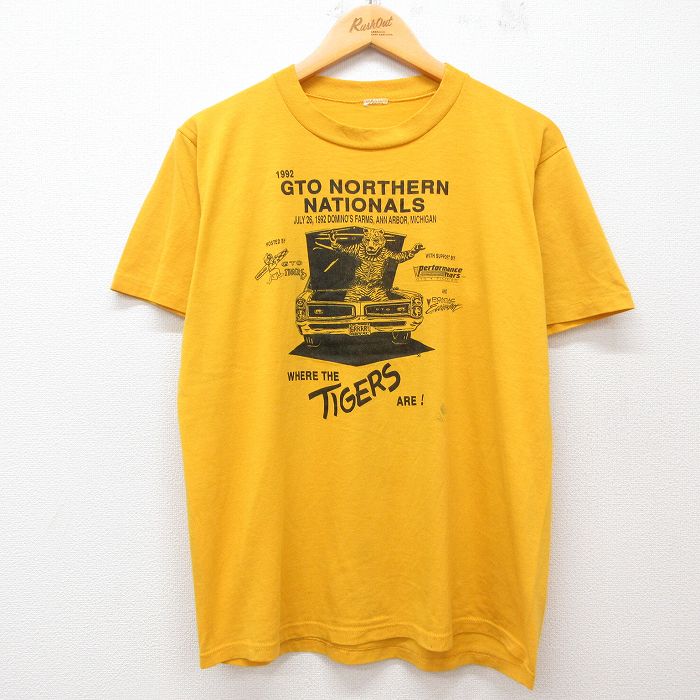 L★古着 半袖 ビンテージ Tシャツ メンズ 90年代 90s 車 トラ クルーネック 黄 イエロー 25jul14 中古