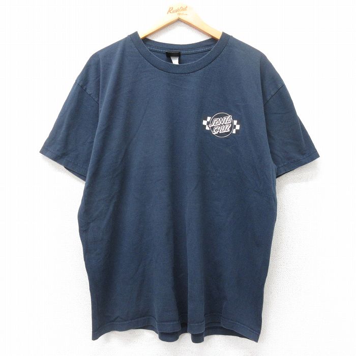 XL★古着 サンタクルーズ 半袖 Tシャツ メンズ ワンポイントロゴ 大きいサイズ コットン クルーネック 紺 ネイビー 25jul14 中古