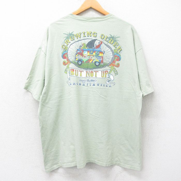 【50%OFF】XL★古着 半袖 Tシャツ メンズ MARGARITAVILLE 大きいサイズ クルーネック 薄緑 グリーン 25jul14 中古