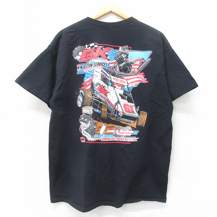 XL★古着 半袖 Tシャツ メンズ BL レーシングカー コットン クルーネック 黒 ブラック 25jul14 中古