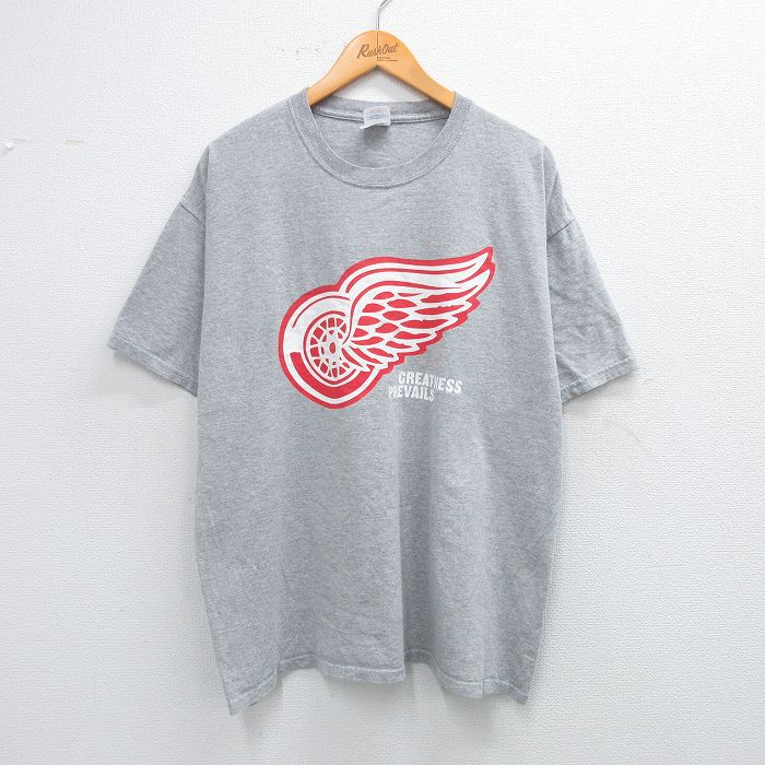 【50%OFF】XL★古着 半袖 ビンテージ Tシャツ メンズ 00年代 00s NHL デトロイトレッドウィングス ミラーライト ビール クルーネック グレー 霜降り アイスホッケー 25jul14 中古