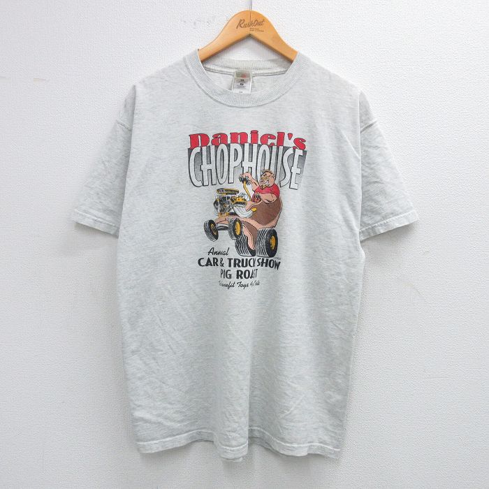 XL★古着 フルーツオブザルーム 半袖 ビンテージ Tシャツ メンズ 00年代 00s Paniels CHOPHOUSE クルーネック 薄グレー 霜降り 25jul14 中古
