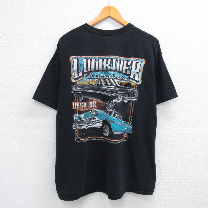 XL★古着 半袖 Tシャツ メンズ LOWRIDER 車 大きいサイズ クルーネック 黒 ブラック 25jul14 中古