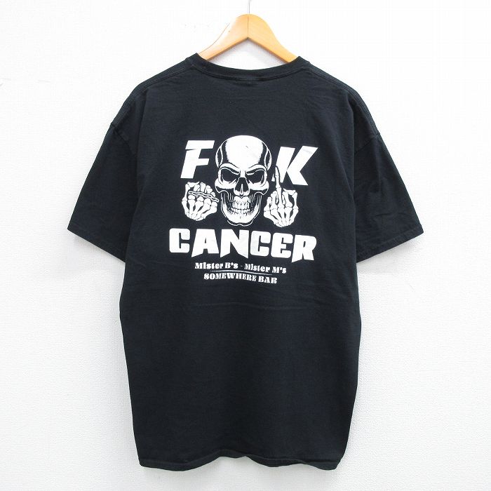 XL★古着 半袖 Tシャツ メンズ スケルトン バイク CANCER 大きいサイズ コットン クルーネック 黒 ブラック 25jul14 中古