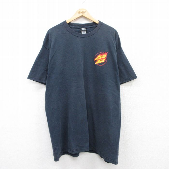 XL★古着 サンタクルーズ 半袖 Tシャツ メンズ ワンポイントロゴ 大きいサイズ ロング丈 コットン クルーネック 紺 ネイビー 25jul15 中古