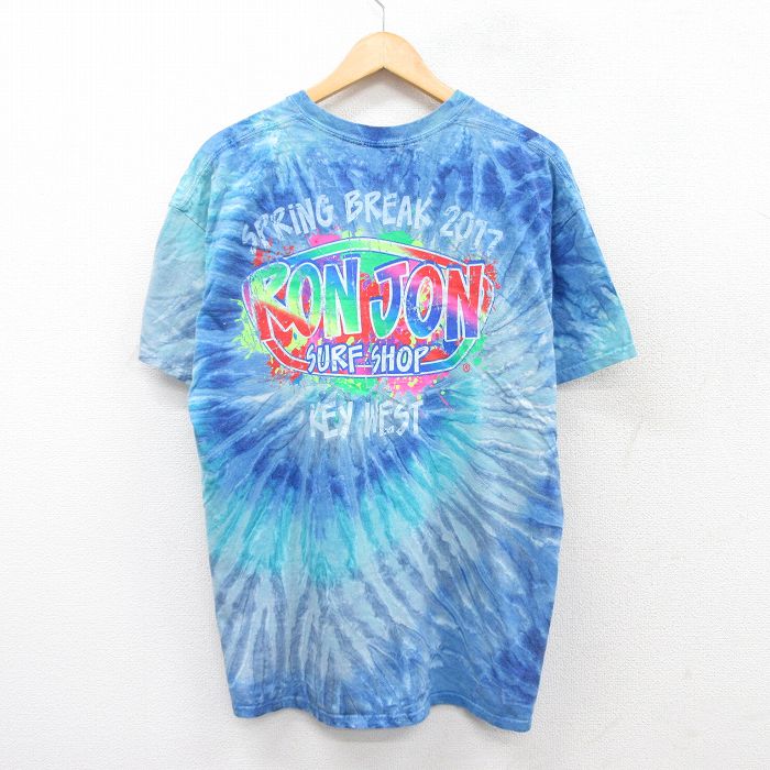 XL★古着 ロンジョン 半袖 Tシャツ メンズ ビッグロゴ クルーネック 紺他 ネイビー タイダイ 25jul15 中古