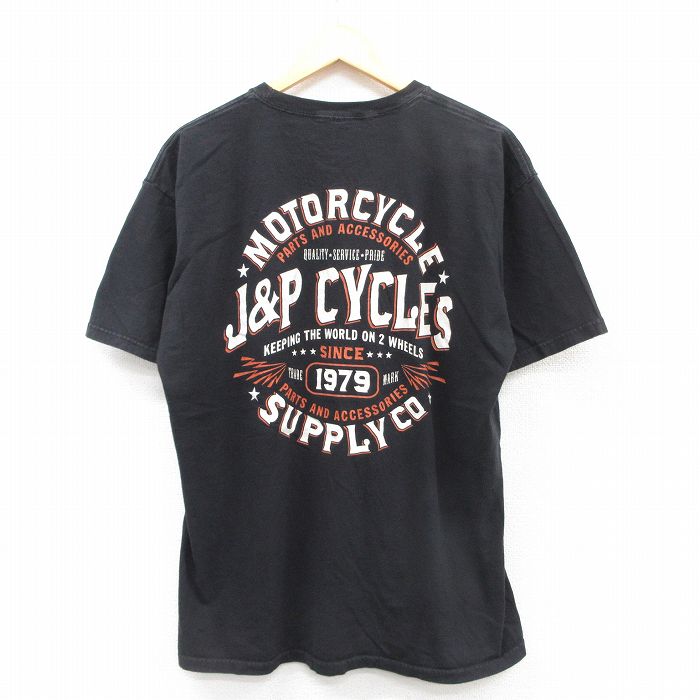 XL★古着 半袖 Tシャツ メンズ J&P モーターサイクル コットン クルーネック 黒 ブラック 25jul15 中古