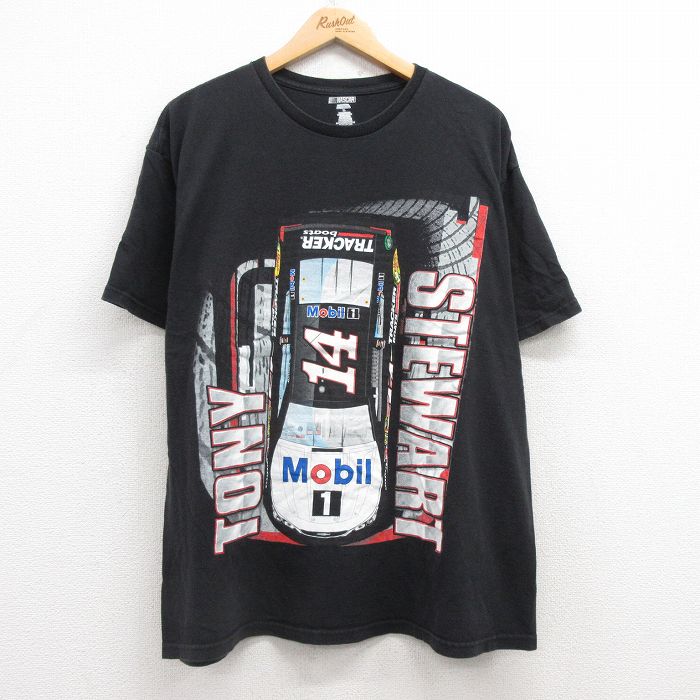 XL★古着 半袖 Tシャツ メンズ レーシングカー トニースチュワート コットン クルーネック 黒 ブラック 25jul19 中古