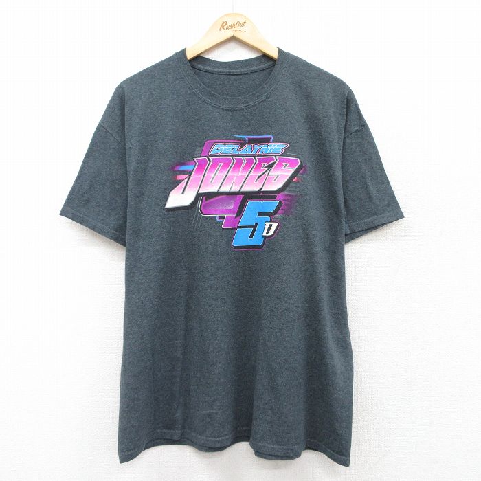 XL★古着 半袖 Tシャツ メンズ レーシングカー 濃グレー 霜降り 25jul19 中古