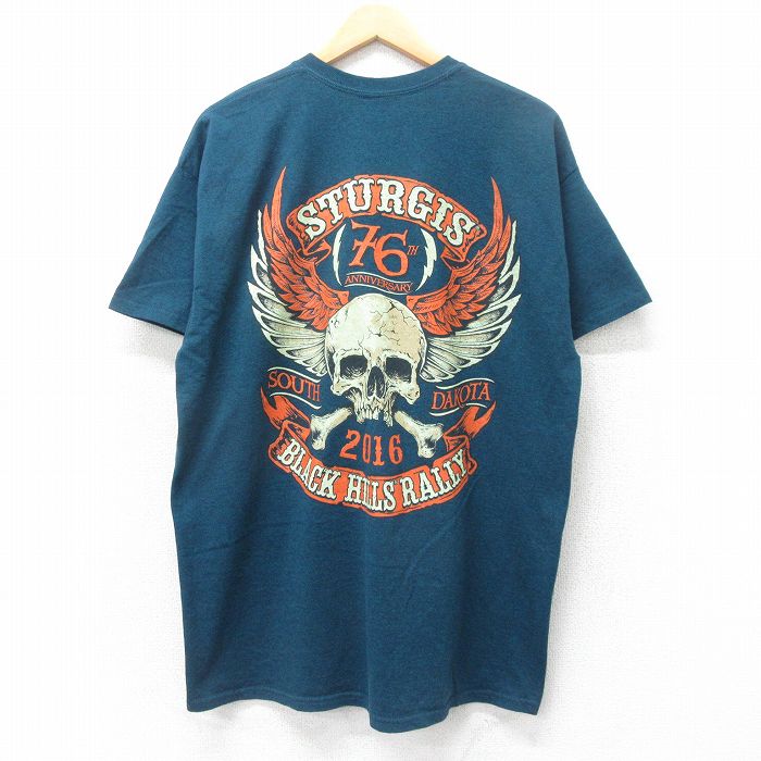 XL★古着 半袖 Tシャツ メンズ スタージス スカル クルーネック 紺系 ネイビー 霜降り 25jul25 中古