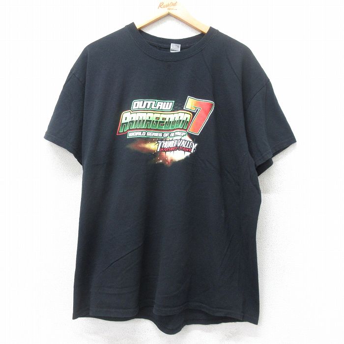 XL★古着 半袖 Tシャツ メンズ OUTLAW ARMAGEDON コットン クルーネック 黒 ブラック 25jul25 中古