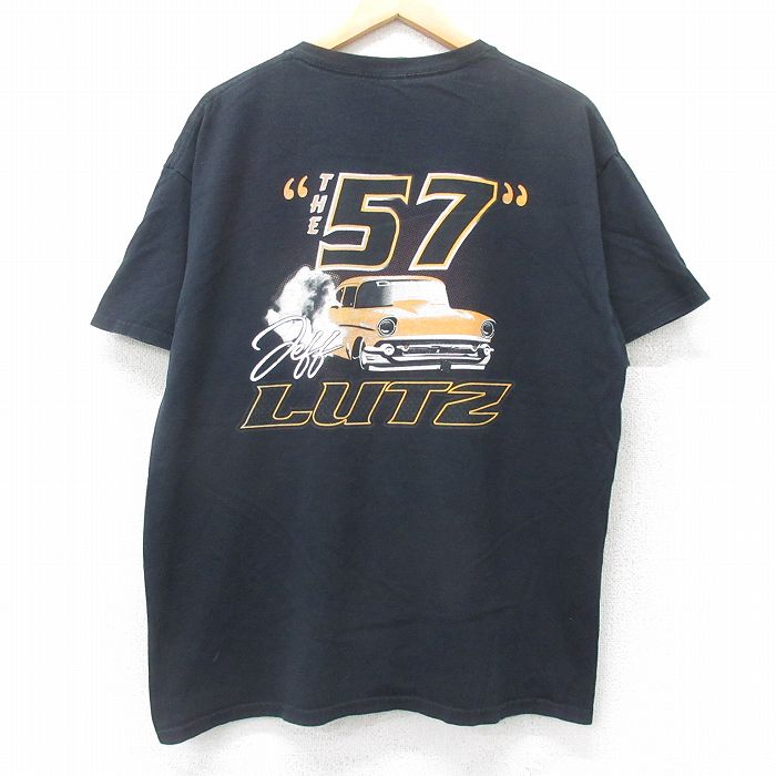 XL★古着 半袖 Tシャツ メンズ レーシングカー JEFF LUTZ コットン クルーネック 黒 ブラック 25jul25 中古