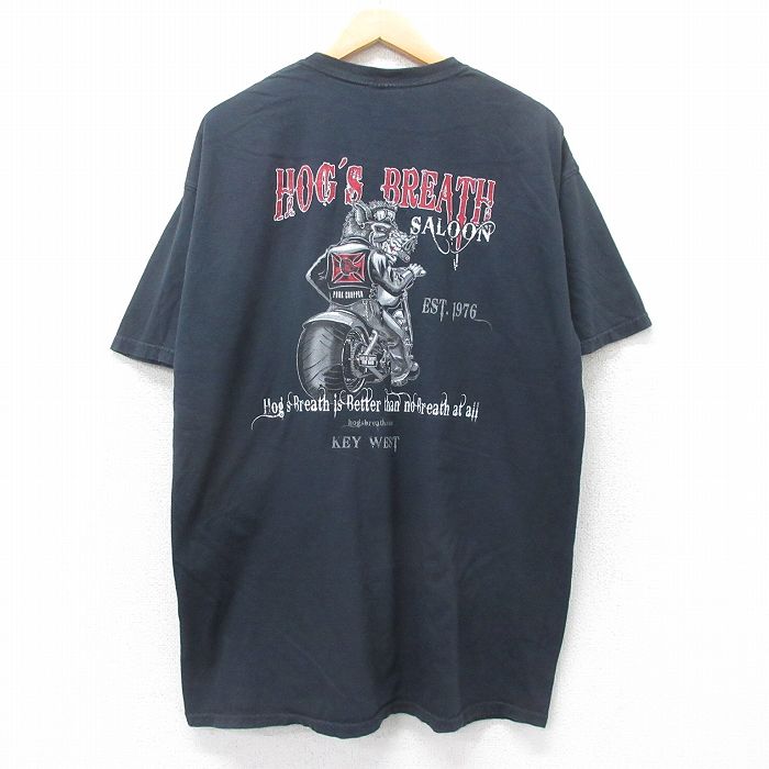 XL★古着 半袖 Tシャツ メンズ HOGS BREATH 大きいサイズ ロング丈 コットン クルーネック 黒 ブラック 25jul25 中古