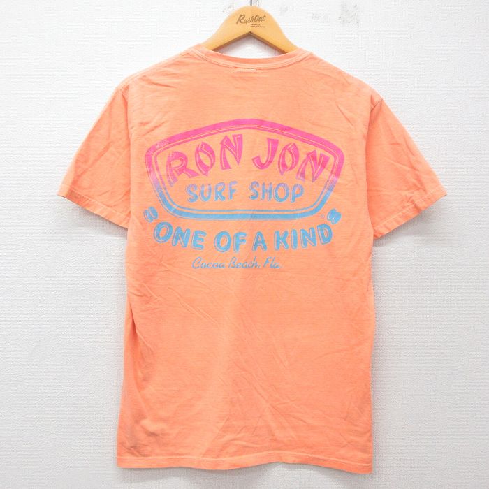 M★古着 ロンジョン 半袖 ビンテージ Tシャツ メンズ 00年代 00s ビッグロゴ コットン クルーネック オレンジ 25jul26 中古
