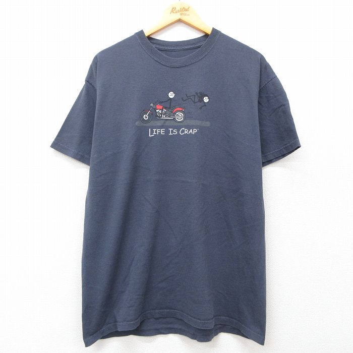 半袖Tシャツ バイク棒人間 ネイビー L | 古着
