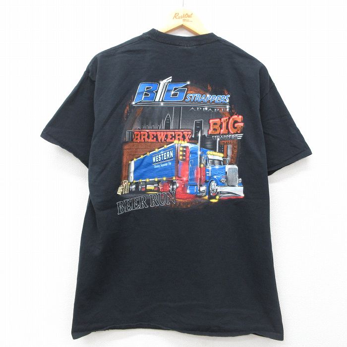 XL★古着 半袖 ビンテージ Tシャツ メンズ 00年代 00s トラック BIG STRAPPERS コットン クルーネック 黒 ブラック 25jul26 中古