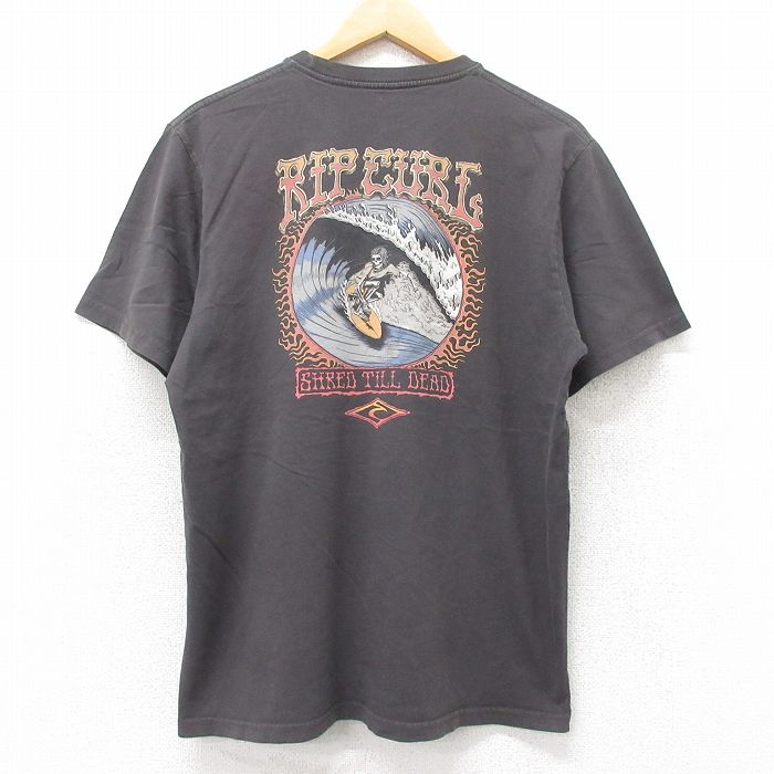 L★古着 半袖 Tシャツ メンズ RIP CURE スケルトン サーフィン クルーネック 濃グレー 25jul26 中古