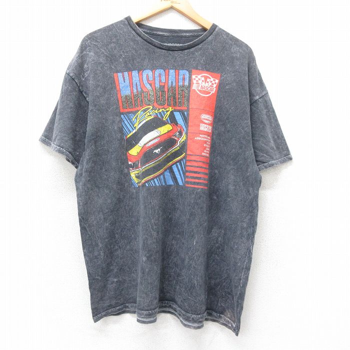XL★古着 半袖 Tシャツ メンズ NASCAR レーシングカー 大きいサイズ コットン クルーネック 黒他 ブラック 25jul26 中古