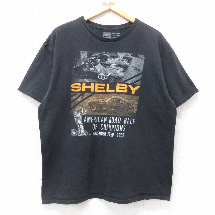 XL★古着 半袖 Tシャツ メンズ SHELBY コットン クルーネック 黒 ブラック 25jul26 中古