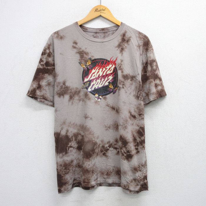 L★古着 半袖 Tシャツ メンズ サンタクルーズ クルーネック 茶他 ブラウン タイダイ 25jul28 中古