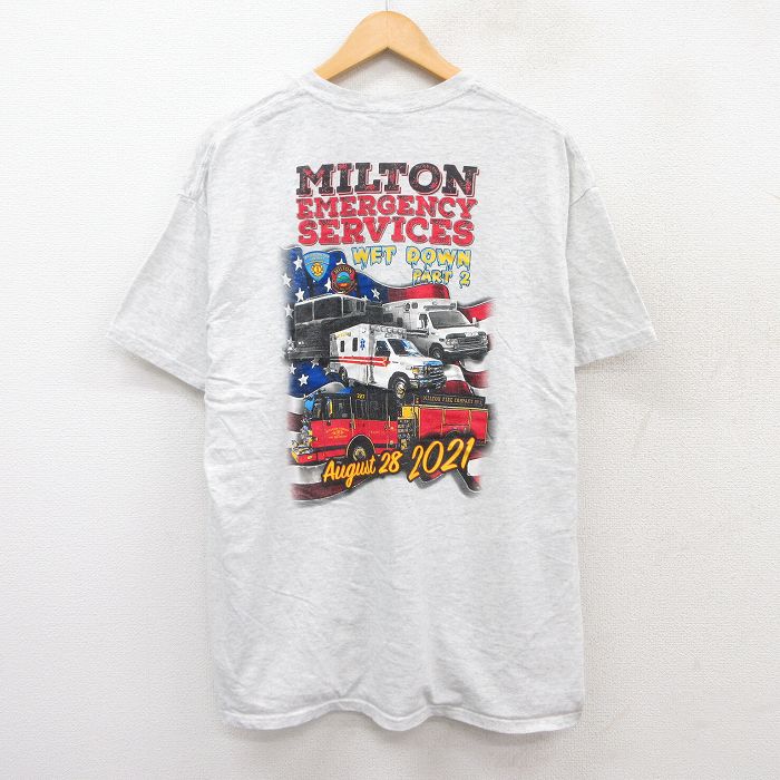半袖Tシャツ 消防車救急車 グレー XL | 古着