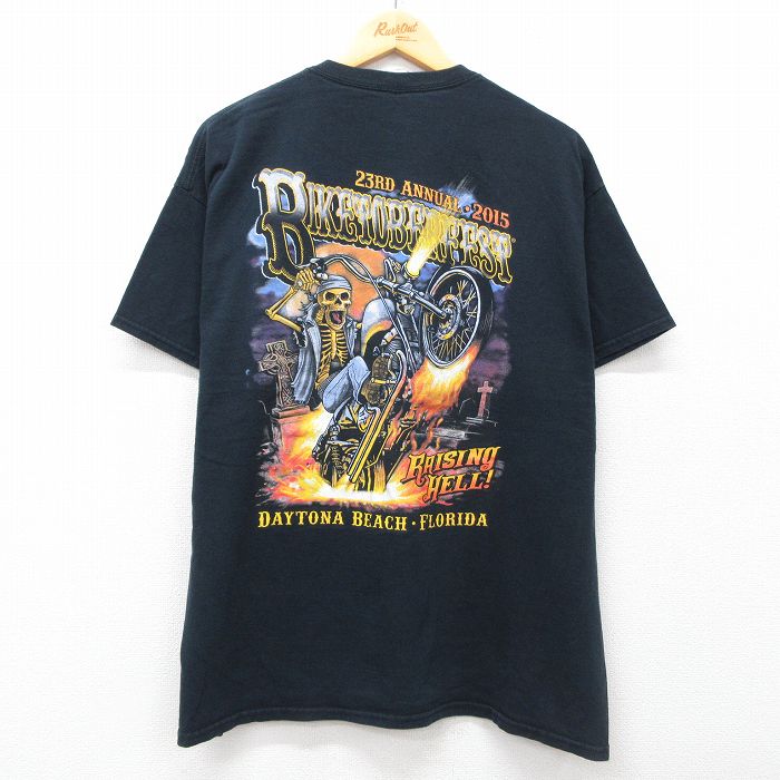 半袖Tシャツ スケルトンバイク ブラック XL | 古着