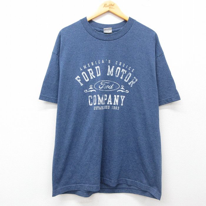 【50%OFF】XL★古着 半袖 Tシャツ メンズ フォード Ford クルーネック 紺 ネイビー 霜降り 25jul31 中古