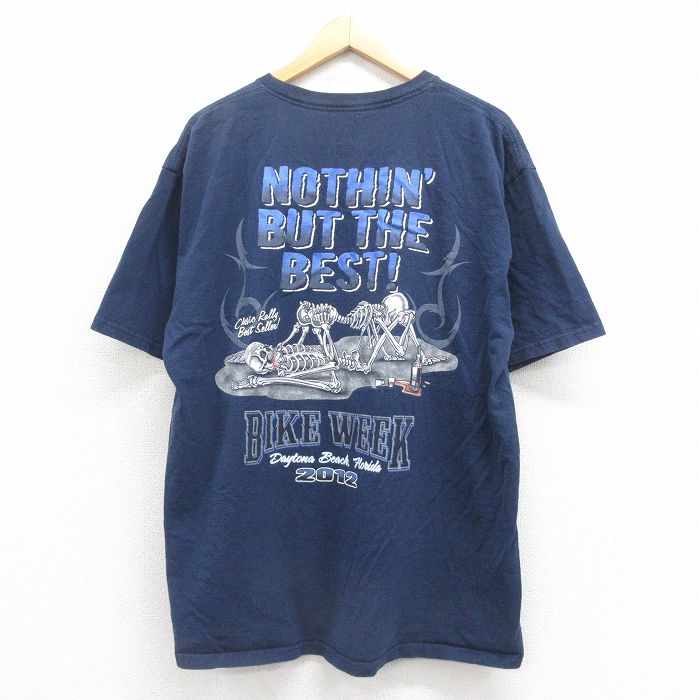 XL★古着 半袖 Tシャツ メンズ バイクウィーク エロプリント 大きいサイズ クルーネック 紺 ネイビー 25aug05 中古