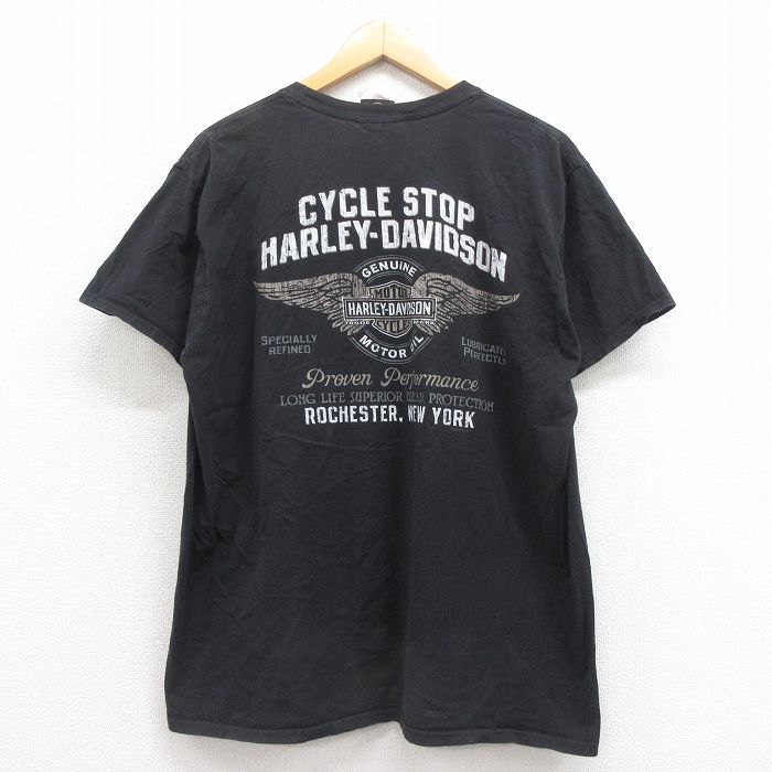 XL★古着 ハーレーダビッドソン Harley Davidson 半袖 Tシャツ メンズ モーターオイル コットン クルーネック 黒 ブラック 【spe】 25aug05 中古