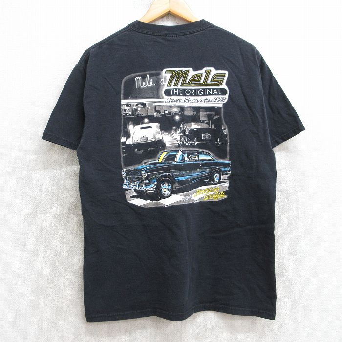 M★古着 半袖 ビンテージ Tシャツ メンズ 00年代 00s 車 Mels コットン クルーネック 黒 ブラック 25aug07 中古