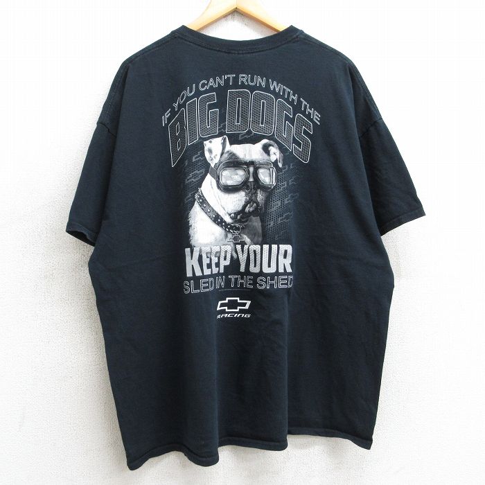 XL★古着 半袖 ビンテージ Tシャツ メンズ 00年代 00s 犬 シボレー 大きいサイズ コットン クルーネック 黒 ブラック 25aug07 中古