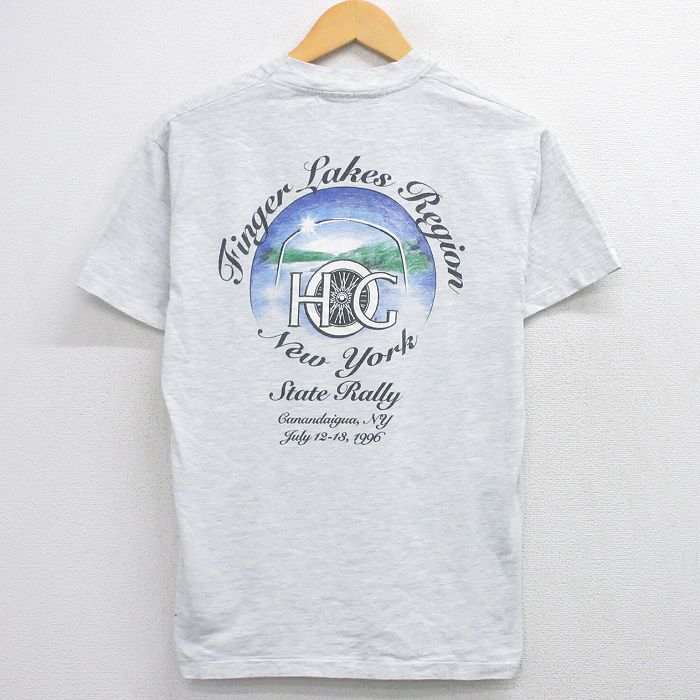 M★古着 半袖 ビンテージ Tシャツ メンズ 90年代 90s ハーレーダビッドソン Harley Davidson ニューヨーク クルーネック 薄グレー 霜降り 25aug21 中古