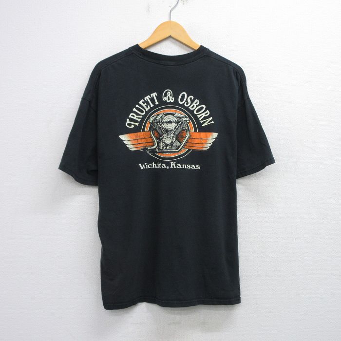 【50%OFF】XL★古着 半袖 ビンテージ Tシャツ メンズ 80年代 80s エンジン TRUETT&OSBORN 胸ポケット付き 大きいサイズ クルーネック 黒 ブラック 25aug21 中古