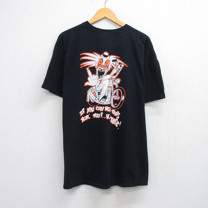 【50%OFF】XL★古着 フルーツオブザルーム 半袖 ビンテージ Tシャツ メンズ 00年代 00s バイク ピエロ 大きいサイズ コットン クルーネック 黒 ブラック 25aug21 中古