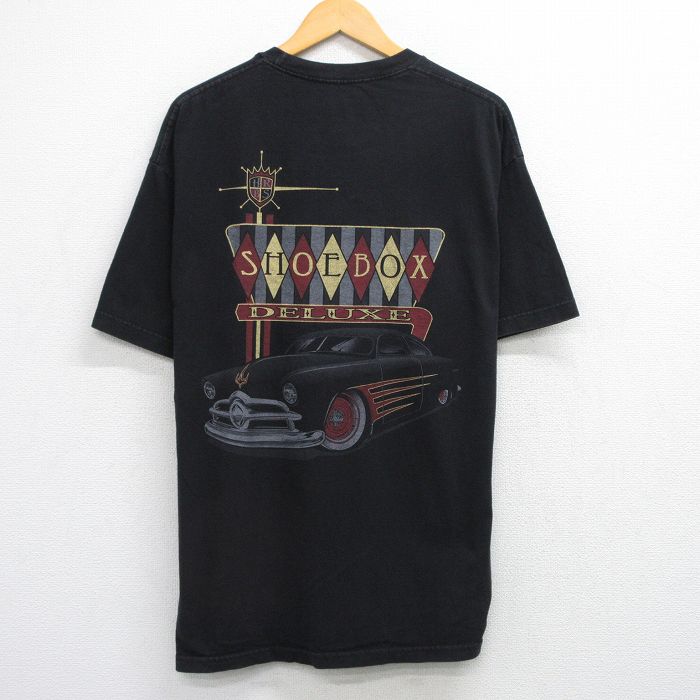 【50%OFF】XL★古着 半袖 Tシャツ メンズ 車 SHOEBOX 大きいサイズ コットン クルーネック 黒 ブラック 25aug21 中古