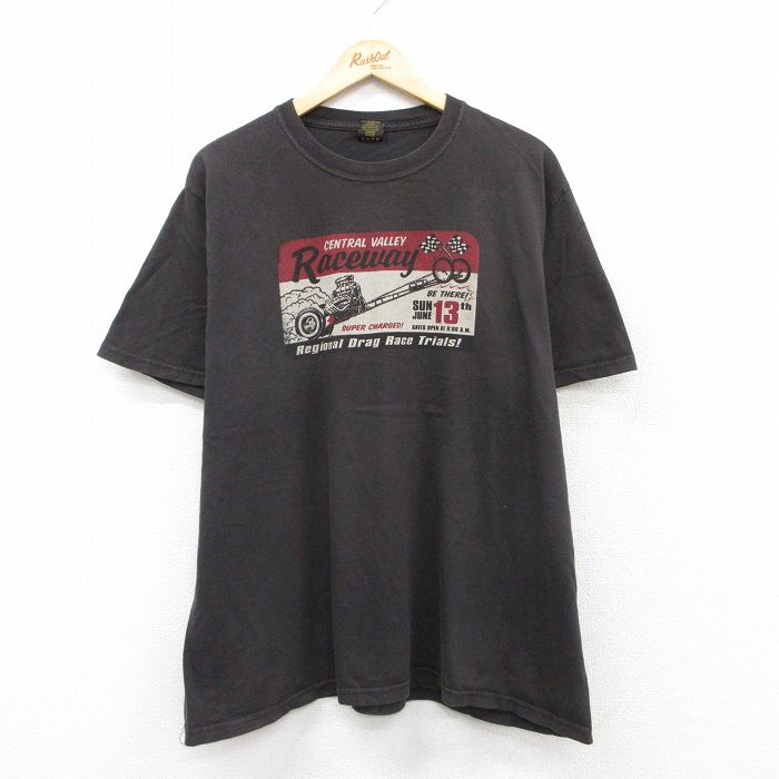 【20%OFF】XL★古着 ラッキーブランド Lucky Brand 半袖 ビンテージ Tシャツ メンズ 00年代 00s レースウェイ 大きいサイズ コットン クルーネック USA製 こげ茶 ブラウン 25aug22 中古