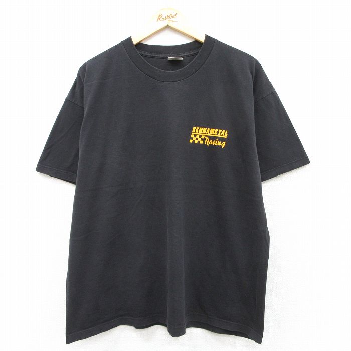 【20%OFF】XL★古着 半袖 ビンテージ Tシャツ メンズ 90年代 90s ケナメタル レーシング 大きいサイズ コットン クルーネック USA製 黒 ブラック 25aug22 中古