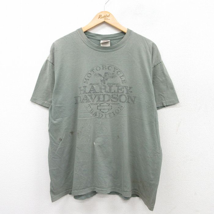 【50%OFF】XL★古着 ハーレーダビッドソン Harley Davidson 半袖 Tシャツ メンズ 鳥 大きいサイズ コットン クルーネック 薄緑 グリーン 【spe】 25aug22 中古