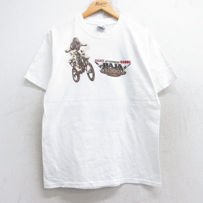 M★古着 半袖 ビンテージ Tシャツ メンズ 00年代 00s バイク 車 BAJA コットン クルーネック 白 ホワイト 25aug22 中古
