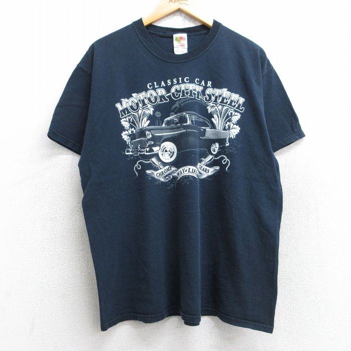 XL★古着 フルーツオブザルーム 半袖 ビンテージ Tシャツ メンズ 00年代 00s 車 クラシックカー コットン クルーネック 黒 ブラック 25aug22 中古